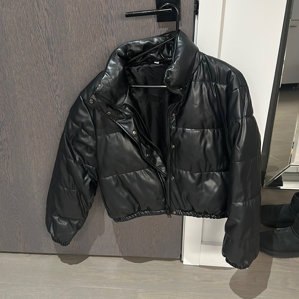leather puffer jacket